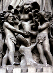 Adão, Lilith e Eva, escultura de 1210, da Catedral de Notre Dame de Paris